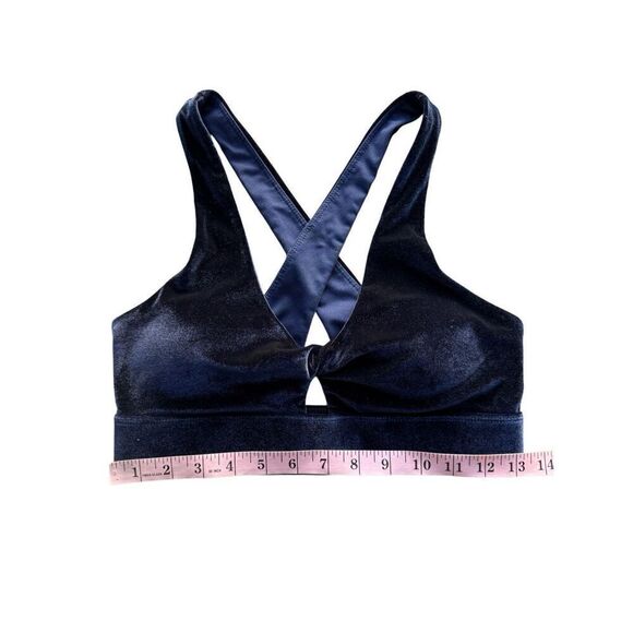 Fabletics Oasis Twist Velour Sports Bra In Deep Navy - Picture 8 of 10